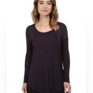 Free People Womens Medium Venture Raw Edge Long Sleeve Purple Fitted Top